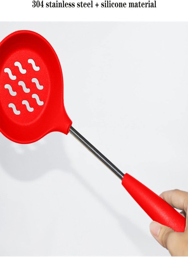 FS COOL Soup Ladle - Spaghetti Spoon - Serving Spoon - Skimmer Spoon for Frying - Nonstick Spatula - Kitchen Spoon Set for Cooking - Ladles for Cooking - Rice Spatula - Chamcha Set (Set of 5, Red) - Image 3